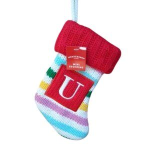 Knit Monogram Mini Colorful Christmas Stocking - Letter U - 7 inches